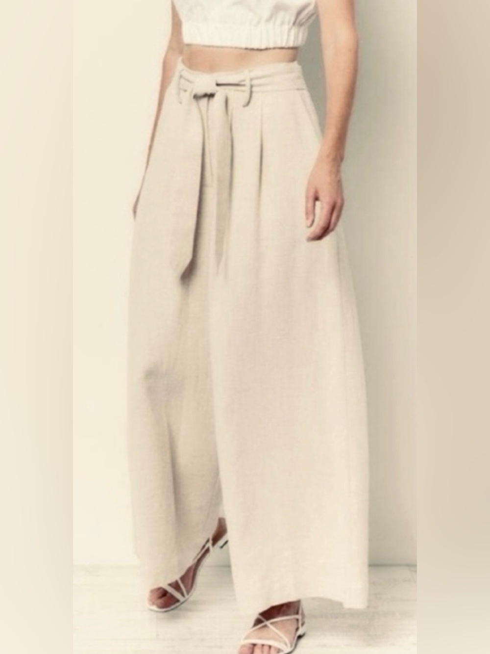 Maeve 🌟Anthropologie🌟High-Rise Wide-Leg Cream Culotte Pants with Tie Belt